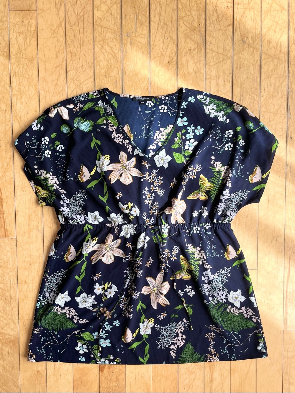 Mario Serrani Botanical Floral Butterfly Cottagecore Romantic Tunic Top Size XL